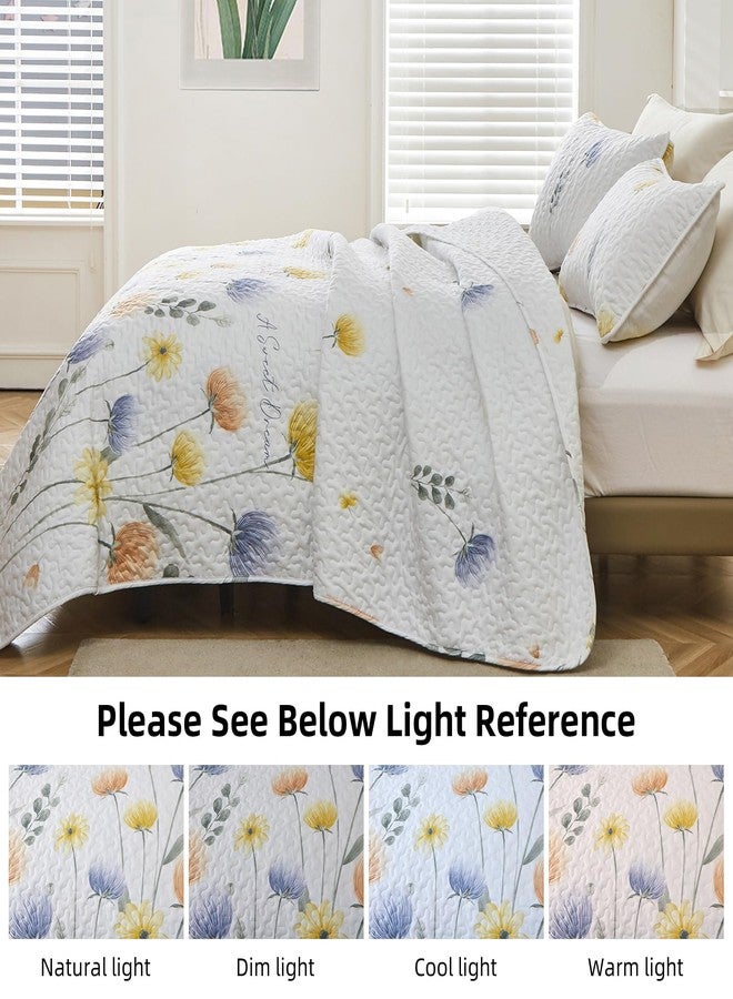 Dinjoy Floral Quilt Set Queen 3 Pieces Blue & Yellow Quilts Bedding Set Bohemian Bedspread Bed Cover Lightweight Spring Summer Beds Coverlet for All Season(96"x90") - Image 4