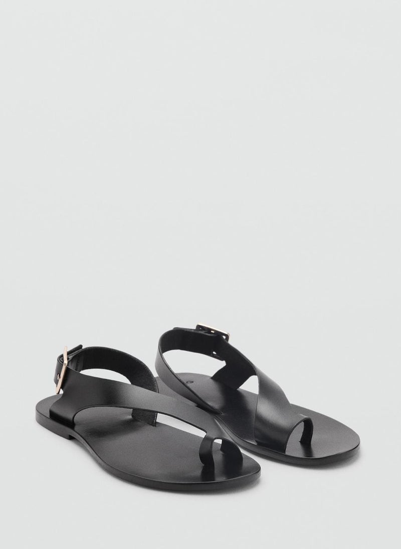 MANGO Casual Leather Cross Strap Sandals  - Image 2