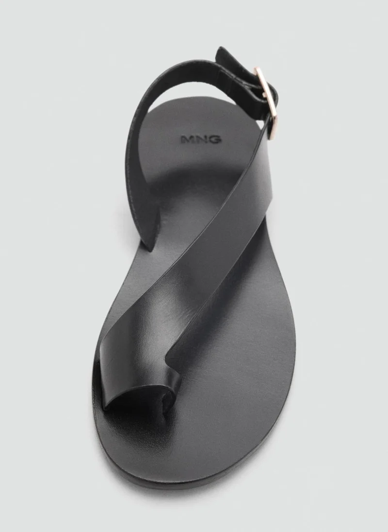 MANGO Casual Leather Cross Strap Sandals