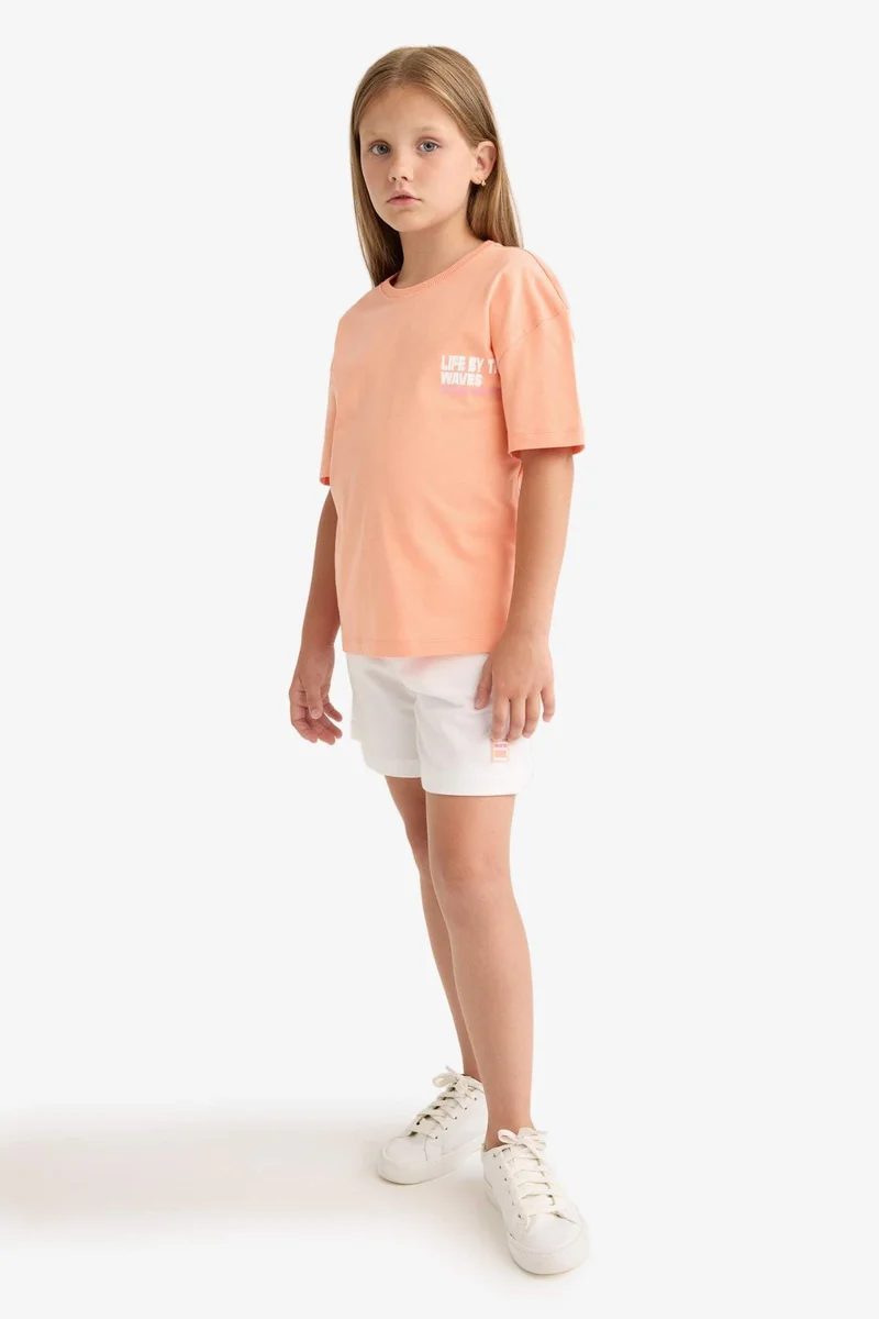 ديفاكتو Girl Relax Fit Crew Neck Back Printed T-Shirt