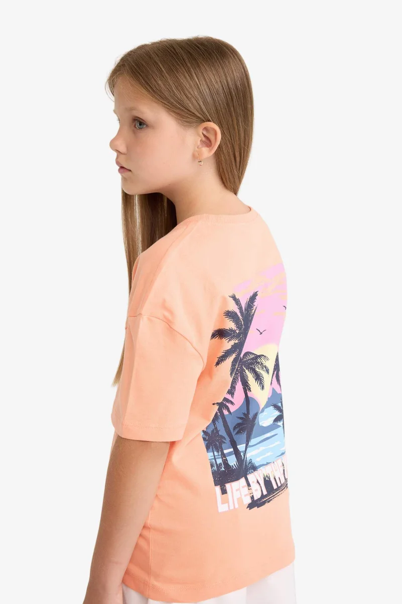 ديفاكتو Girl Relax Fit Crew Neck Back Printed T-Shirt