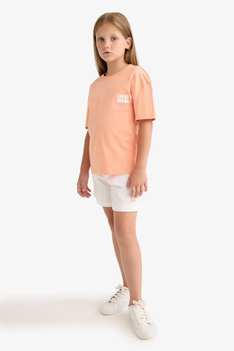 ديفاكتو Girl Relax Fit Crew Neck Back Printed T-Shirt