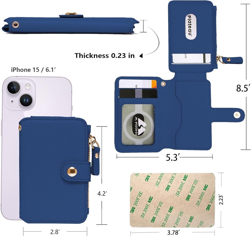 M-Plateau Phone Wallet Stick On, Credit Card Holder for Women Attachable 3M Sticker,Phone Card Holder Compatible with iphone 15 pro case and Most Smartphones (Dark Blue) - Image 3