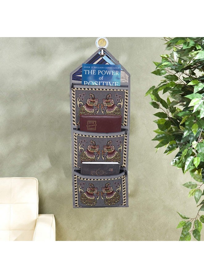 Kuber Industries Square Printed Wall Hanging Magazine Letter Holder|Oval Print Organizer With 3 Zipper Pockets (Grey) -CTKTC7246 - Image 1