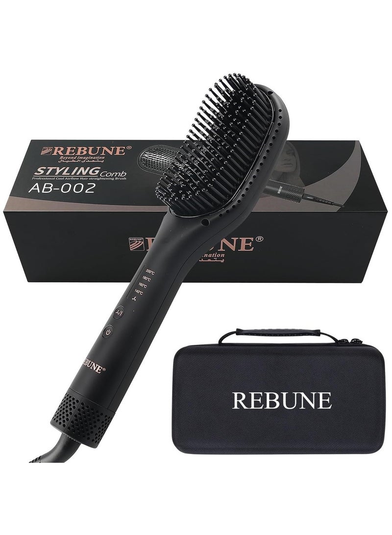 REBUNE Original RE-AB002 Hair Straightener Brush 3 In 1 Hot Air Styler Negative Ion Hot Air & PTC Dual Heating Technology Comb With EVA Case - Image 2