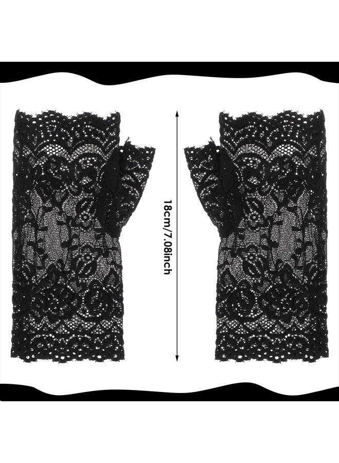 Yolev Women Short Lace Gloves Fingerless Floral Gloves Bridal Wedding Gloves Tea Party Gloves for Opera Evening Dinner Party (Black) - Image 2