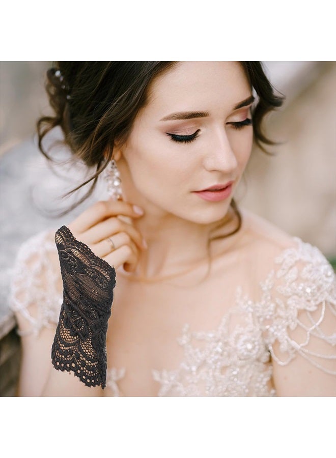 Yolev Women Short Lace Gloves Fingerless Floral Gloves Bridal Wedding Gloves Tea Party Gloves for Opera Evening Dinner Party (Black) - Image 3