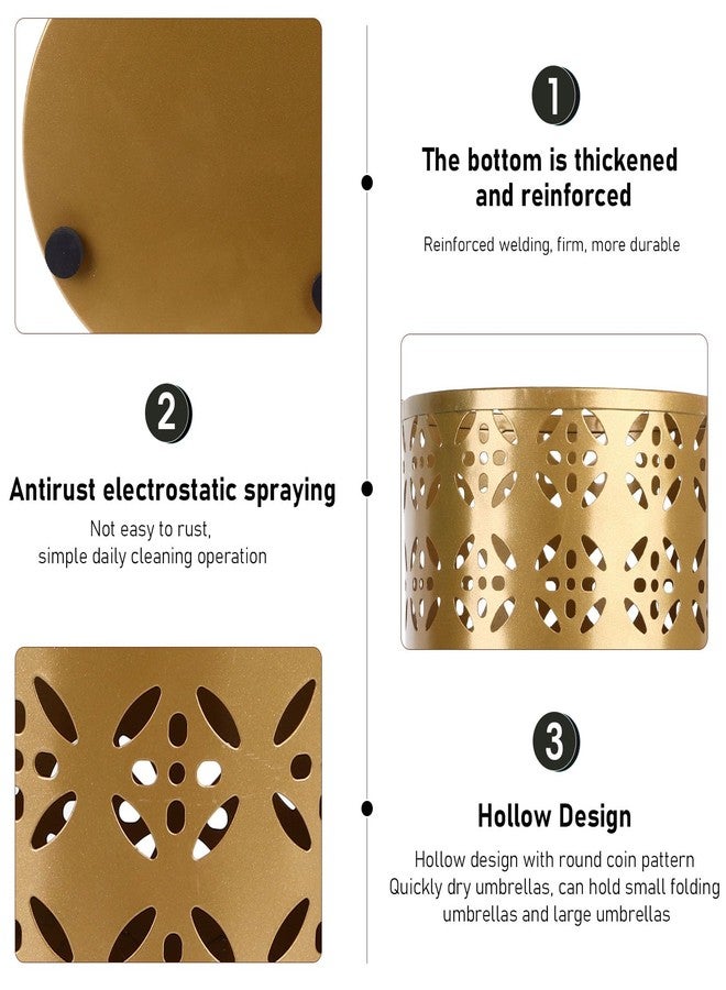 Fockety Metal Umbrella Holder, Round Proof Umbrella Storage Organizer Hollow Copper Pattern Umbrella Organizer Bin Umbrella Stand Rack for Home Entryway Hotel Office Decor - Image 5