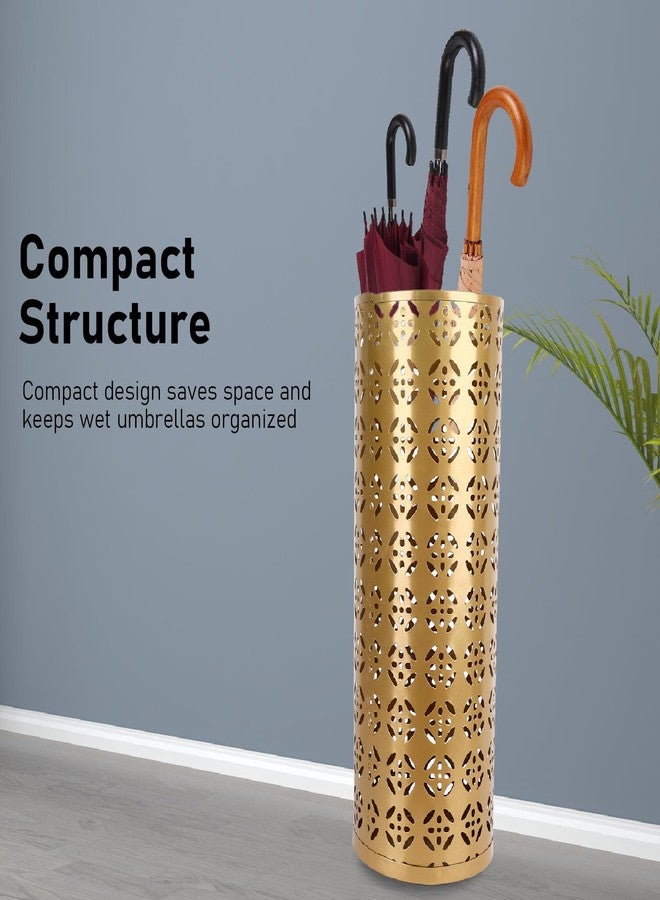 Fockety Metal Umbrella Holder, Round Proof Umbrella Storage Organizer Hollow Copper Pattern Umbrella Organizer Bin Umbrella Stand Rack for Home Entryway Hotel Office Decor - Image 2
