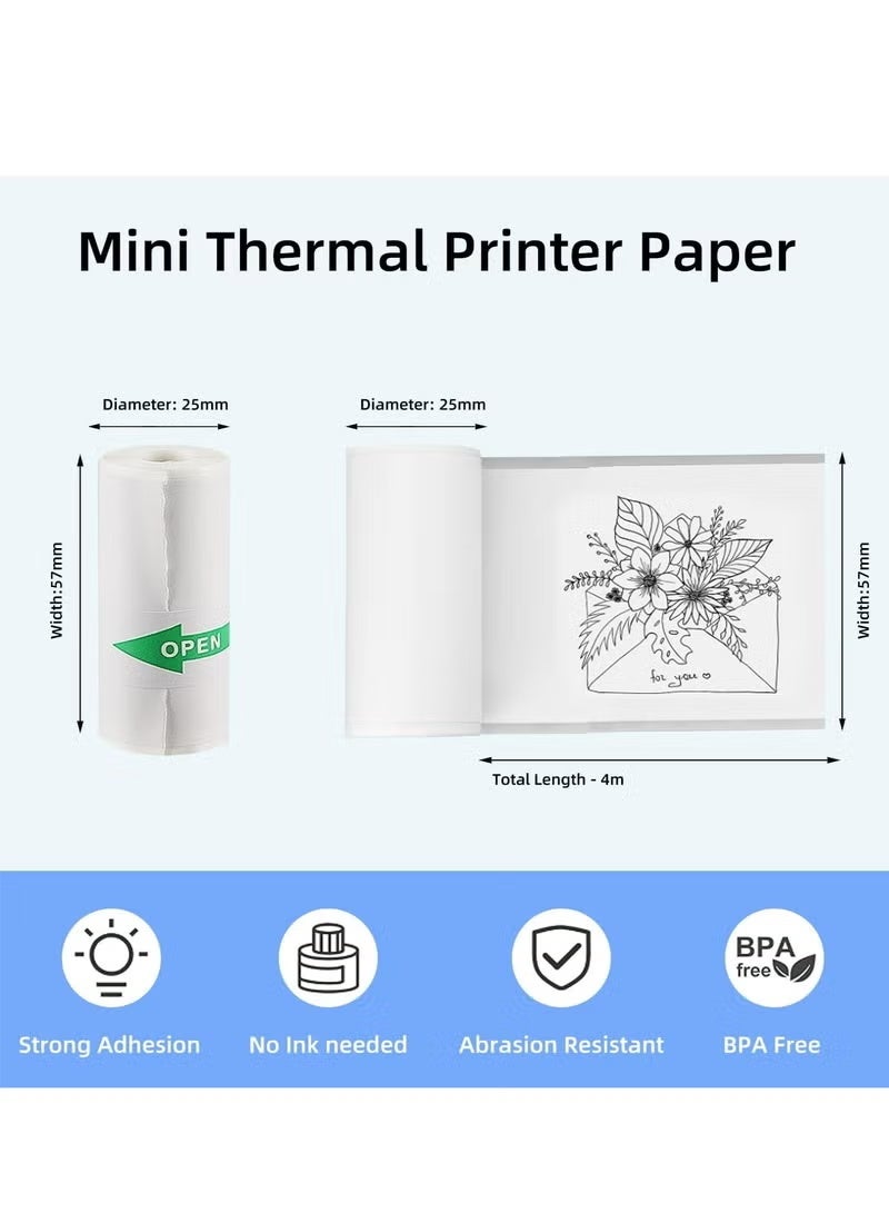 URBBKING 10 Rolls mini printer paper,for Inkless Mini Pocket Printer,Portable Thermal Printer, Sticker Printer Paper,Including 5 rolls of adhesive thermal Paper for Photo Journal Notes Memo, 57x25mm - Image 5