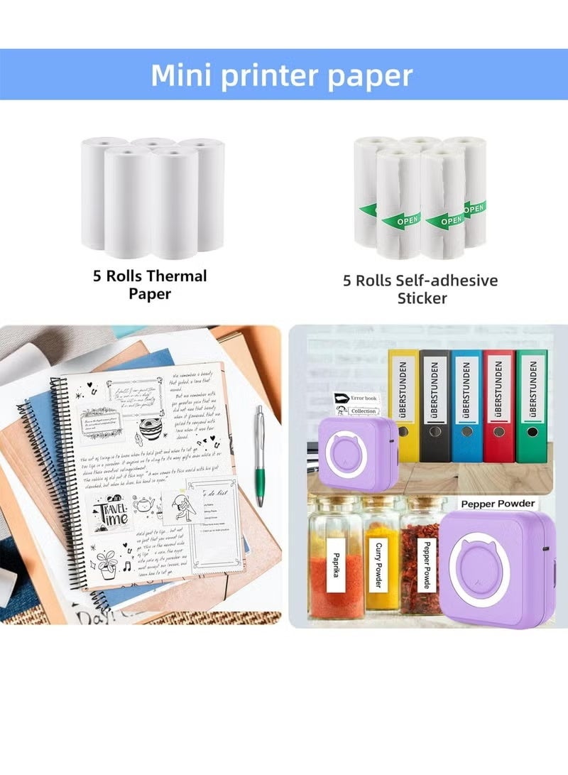URBBKING 10 Rolls mini printer paper,for Inkless Mini Pocket Printer,Portable Thermal Printer, Sticker Printer Paper,Including 5 rolls of adhesive thermal Paper for Photo Journal Notes Memo, 57x25mm - Image 4