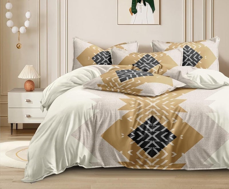 Ab Home Decor Ab Home Decor 210 TC Soft Touch Hypoallergenic Microfiber Bedsheet for Double Bed King Size 90x100 Inch with 2 Large Pillow CoversWrinkle Free 3pcs Bed Linen SetCream Black  - Image 1