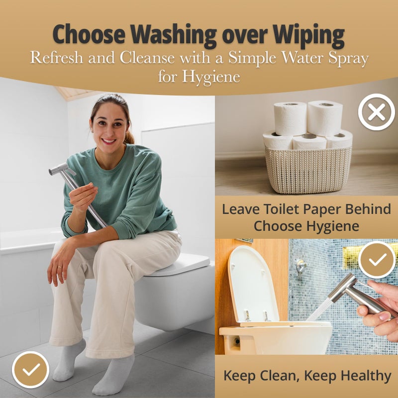 Plurvix Handheld Bidet Sprayer For Toilet - Adjustable Water Pressure  Stainless Steel Jet Spray Kit With Bidet Hose - Feminine Wash  Baby Cloth Diaper Cleaning  Muslim Shower - Wall Or Toilet Mount - Image 2