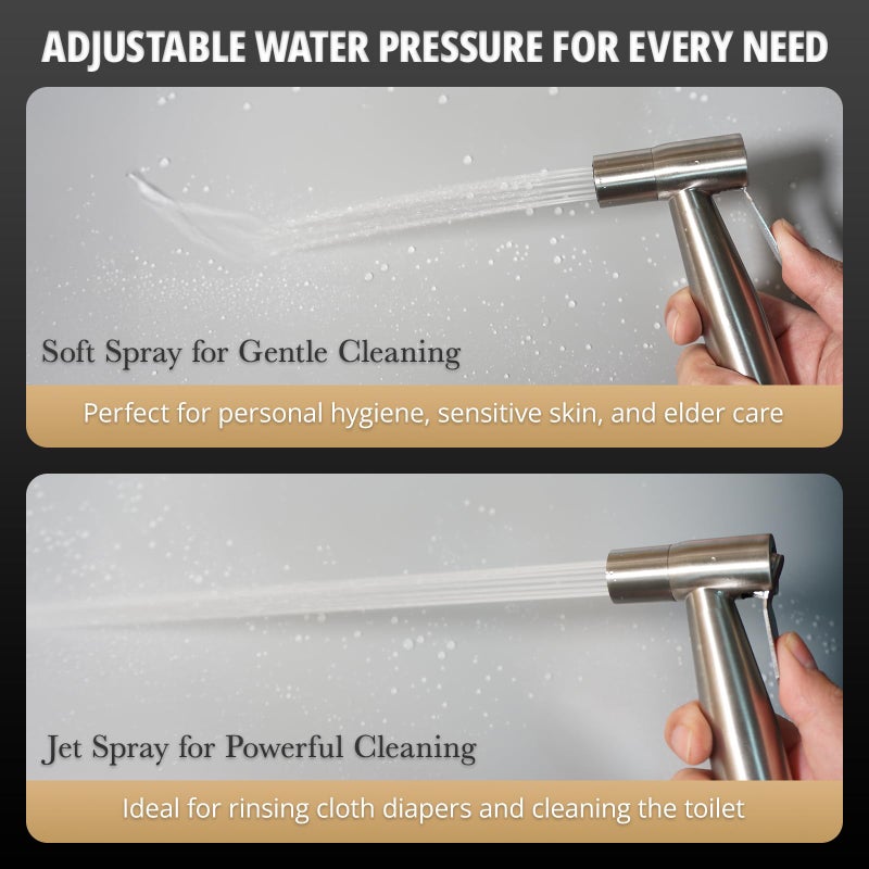 Plurvix Handheld Bidet Sprayer For Toilet - Adjustable Water Pressure  Stainless Steel Jet Spray Kit With Bidet Hose - Feminine Wash  Baby Cloth Diaper Cleaning  Muslim Shower - Wall Or Toilet Mount - Image 4