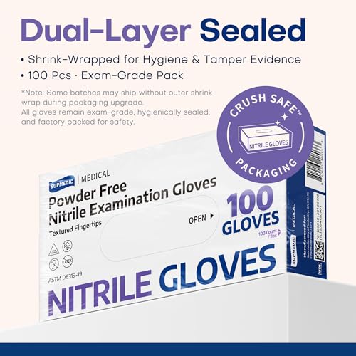Supmedic Nitrile Exam Gloves, 3.5 Mil Powder-Free Food Safe Cleaning Chemo Rated Disposable Medical Glove, Violet Blue 100 Pcs (Small) - Image 5