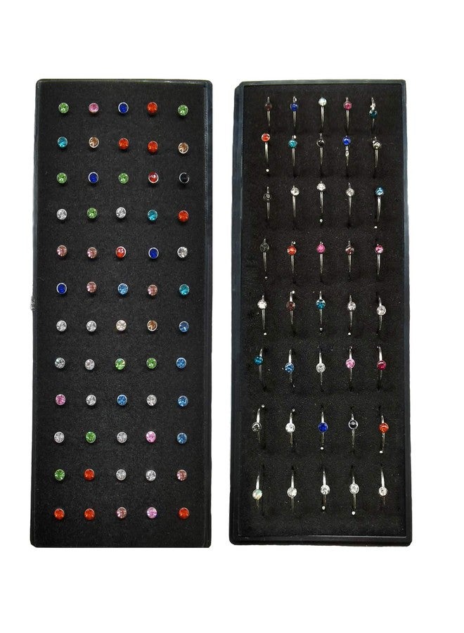 Tornito 100Pcs Bone Nose Studs Hoop Stainless Steel Nose Rings Set Multicolor Cubic Zirconia Hoop Tragus Cartilage Nose Ring Labret Nose Piercing Pin Jewelry for Women Men 2.5mm 20G 22G - Image 1