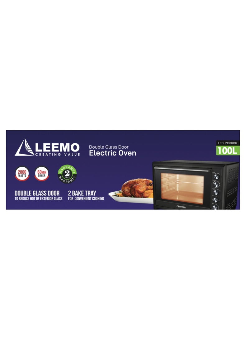 LEEMO 100L ELECTRIC OVEN LEO-P100RCG WITH CONVECTION ROTISSERIE GRILL 12 COOKING FUNCTION LAMP DOUBLE GLASS DOOR 2BAKE TRAY - Image 5