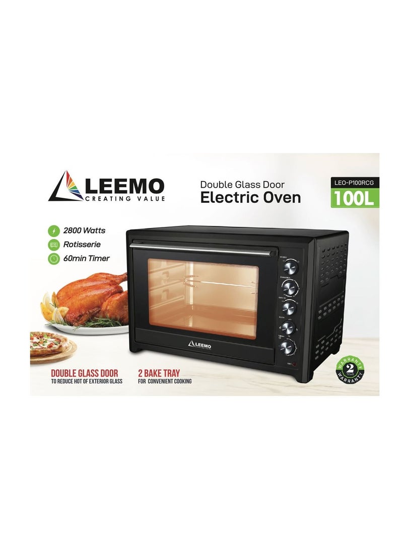 LEEMO 100L ELECTRIC OVEN LEO-P100RCG WITH CONVECTION ROTISSERIE GRILL 12 COOKING FUNCTION LAMP DOUBLE GLASS DOOR 2BAKE TRAY - Image 2