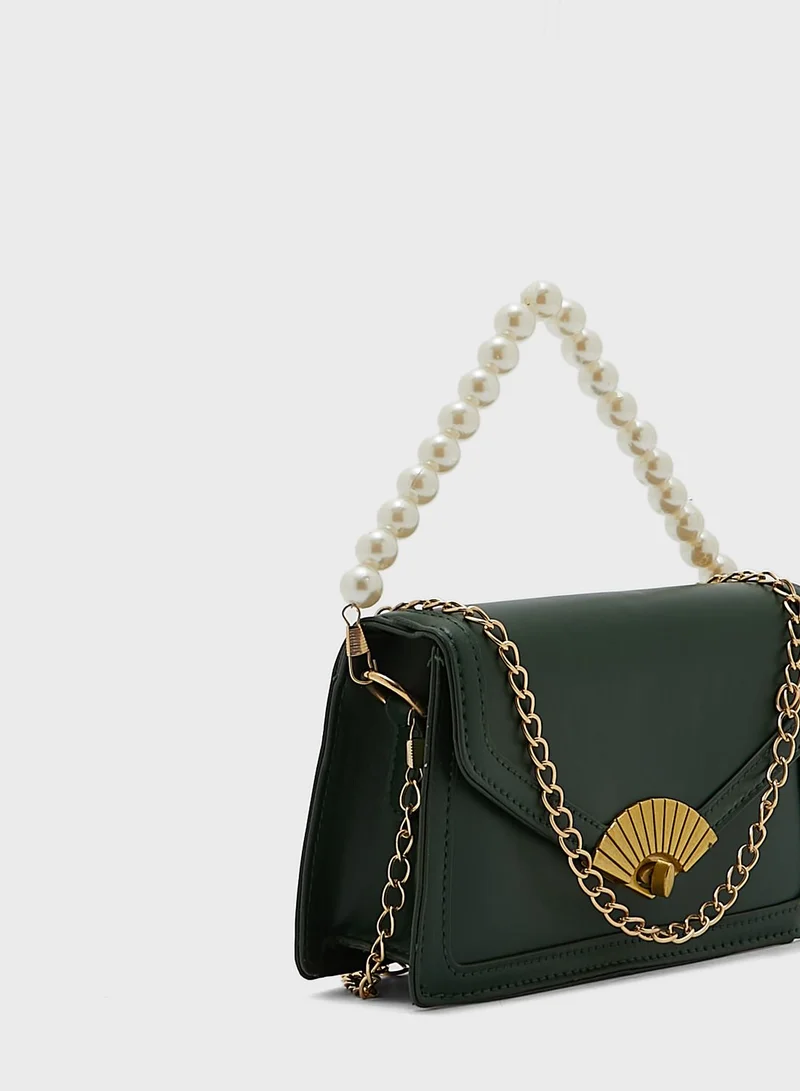 ELLA Pealr And Chain Strap Handbag With Fan Clasp