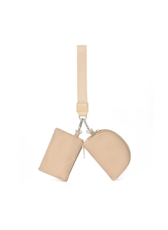 Generic Women's Wristlet Lulu Same Style Multi-functional Fashion Portable Simple Bank Card Mini Coin Purse Women's Key Bag-Color:Khaki - Image 1