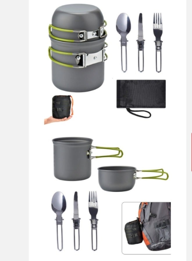 Complete Camping Cookware Mess Kit,12 Pcs Camping Kit- Non-Stick Lightweight Pot With Stove Stainless Steel Fork Spoon And Carry Mesh Bag,Portable Camping Utensils For Hiking,Picnics  - Image 1