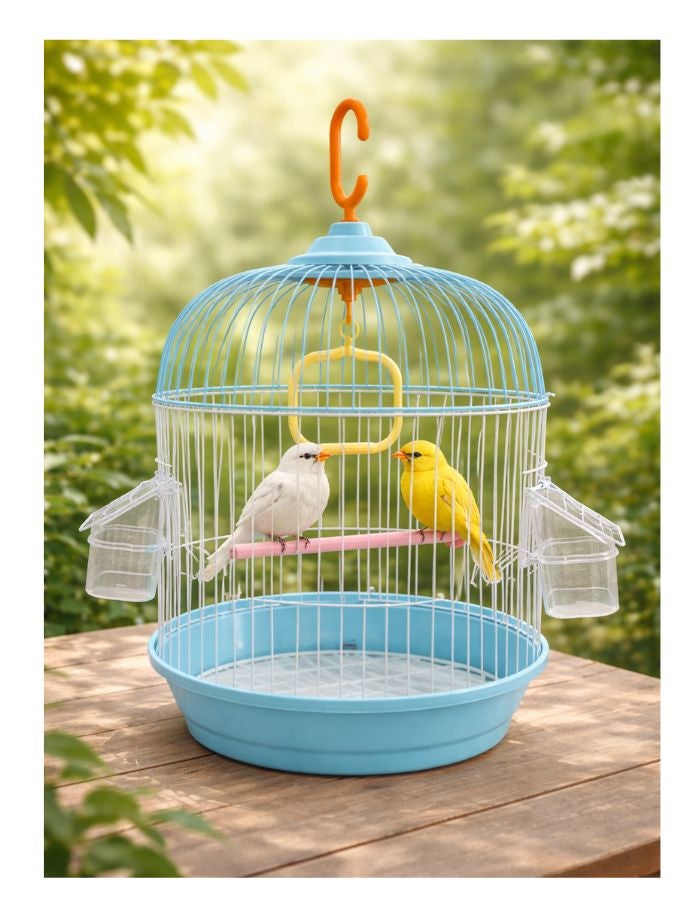 Petto Premium Round Hanging Bird Cage with Perch & Feeders – 23 × 40 cm - Image 1