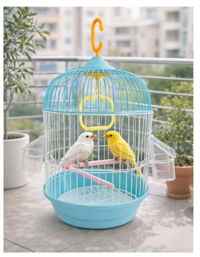 Petto Premium Round Hanging Bird Cage with Perch & Feeders – 23 × 40 cm - Image 2
