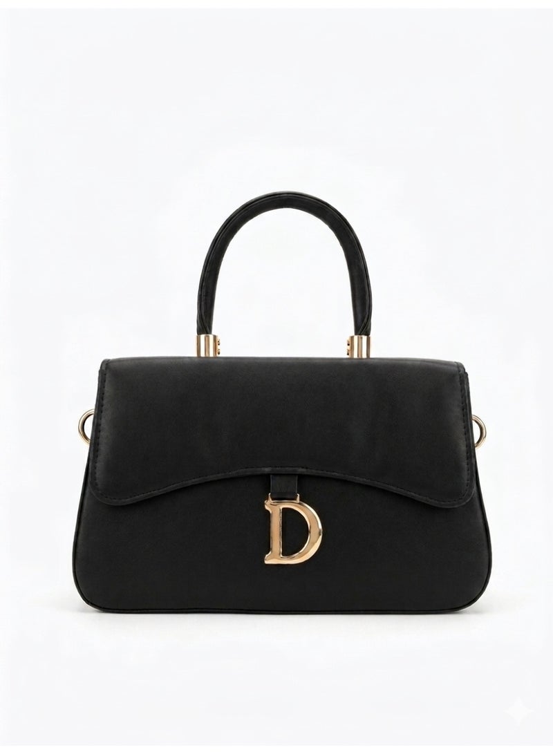 Women's Handbag, Crossbody Bag,Gold Buckle Closure, Braided Strap, Elegant Top Handle (Black) - Image 1