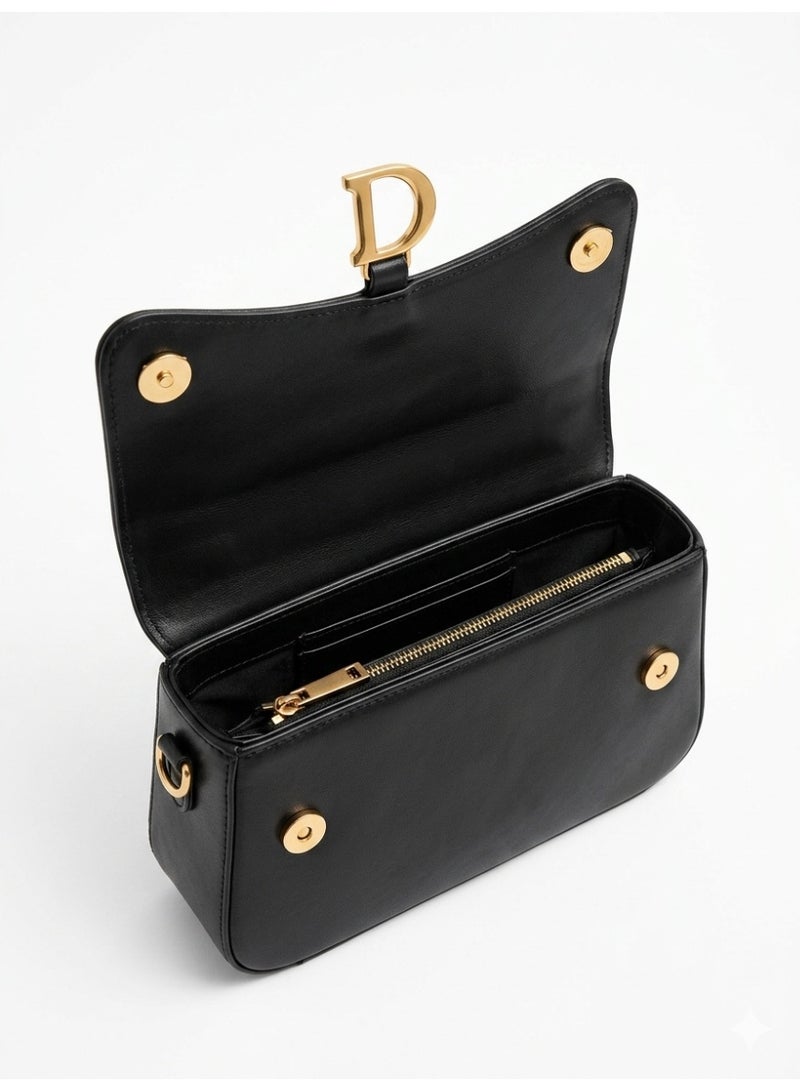 Women's Handbag, Crossbody Bag,Gold Buckle Closure, Braided Strap, Elegant Top Handle (Black) - Image 3