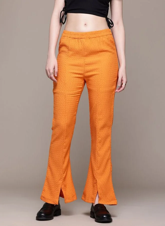 Freehand Women Flared Textured Mid Rise Flared Pant