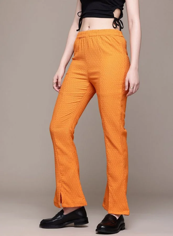 Freehand Women Flared Textured Mid Rise Flared Pant