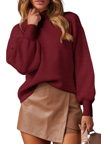 WEACZZY Sweaters for Women 2025 Burgundy Lantern Sleeve Loose Knit Nye Outfits Tops Christmas Holiday Pullover Sweater Wine Red L - Image 1