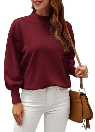 WEACZZY Sweaters for Women 2025 Burgundy Lantern Sleeve Loose Knit Nye Outfits Tops Christmas Holiday Pullover Sweater Wine Red L - Image 2