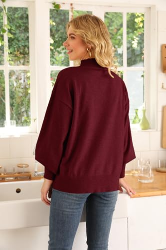 WEACZZY Sweaters for Women 2025 Burgundy Lantern Sleeve Loose Knit Nye Outfits Tops Christmas Holiday Pullover Sweater Wine Red L - Image 4