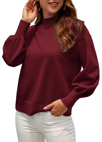 WEACZZY Sweaters for Women 2025 Burgundy Lantern Sleeve Loose Knit Nye Outfits Tops Christmas Holiday Pullover Sweater Wine Red L - Image 3