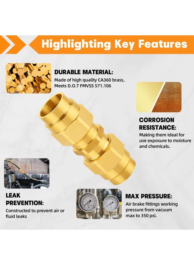 Dazakoot Brass DOT Air Brake End Fitting, 3/8” OD Union Tubing for J1402 Air Brake Hose, Air Brake Hose Fitting for Replace Semi Truck Air Brake System - 2pcs Union Tube & 4pcs Sleeve Tube - Image 2