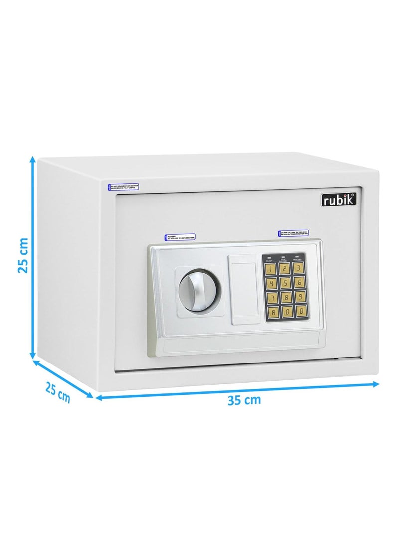 Digital Safe Box with Key and Password, A4 Document Size Safety Deposit Box For Home Office Shop RB25EA (25x35x25cm) White