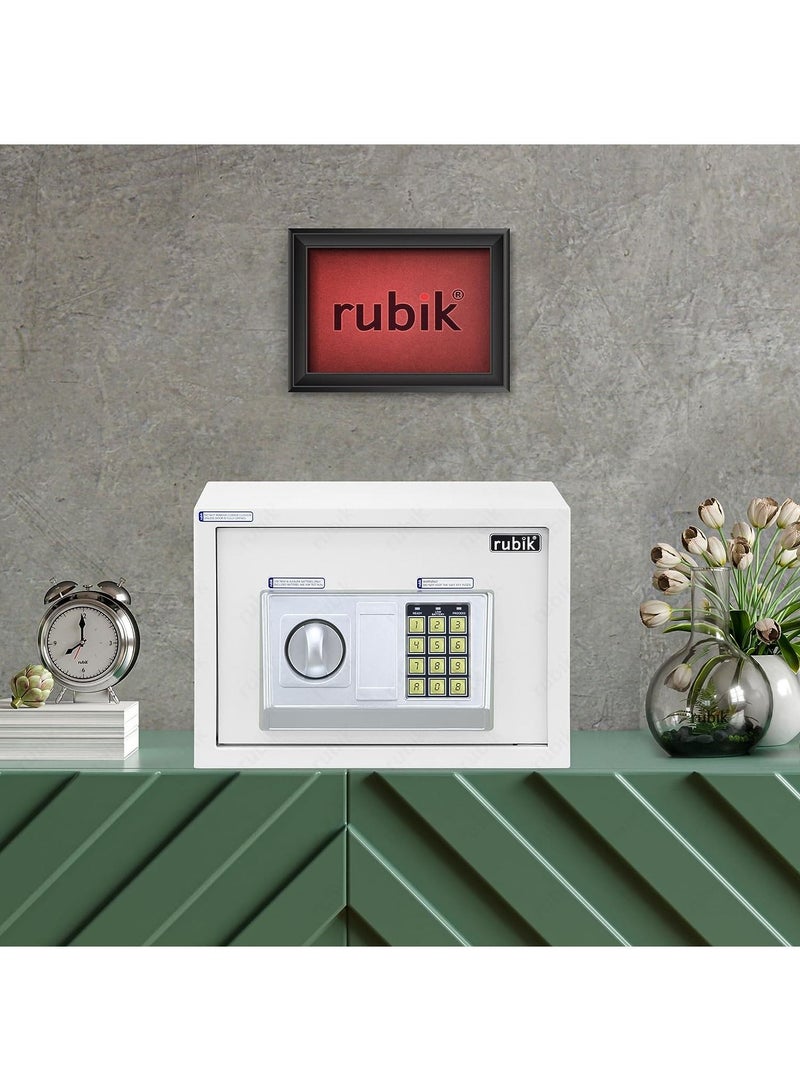 Digital Safe Box with Key and Password, A4 Document Size Safety Deposit Box For Home Office Shop RB25EA (25x35x25cm) White