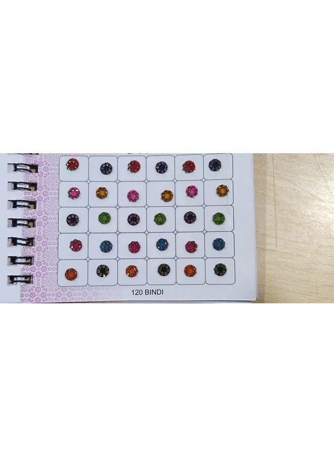 ATCUSA Women Fashion Premium Spiral Book 120 Round bindis | Multicolored | Red | Black | Maroon | Bindi with Crystals - Bridal Forehead Decor / Belly Decor / Stickers for crafts / Temporary Tattoo / Body Art  - Image 1