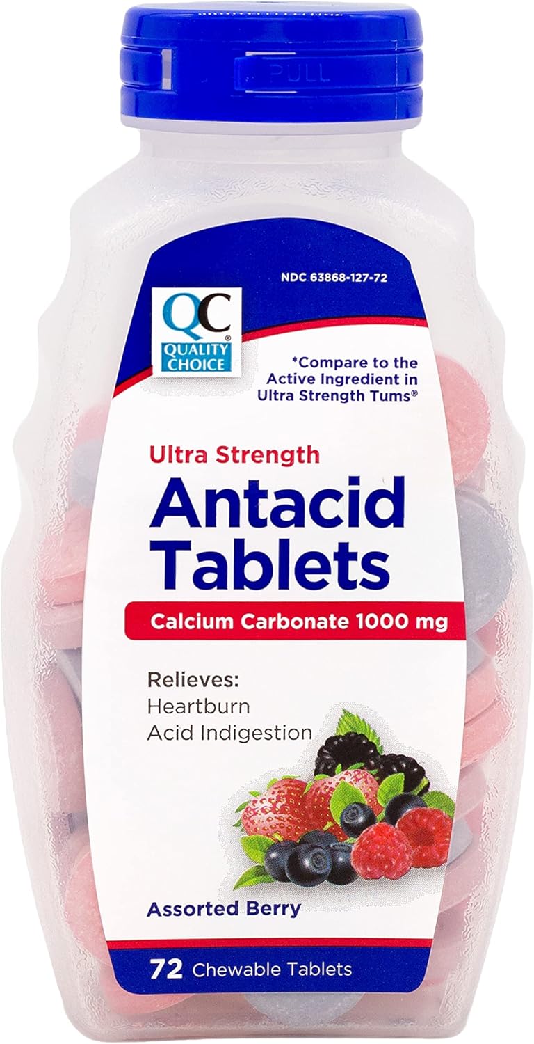 Quality Choice Quality Choice Ultra Strength Antacid Tablets, Heartburn and Acid Indigestion Relief, Calcium Carbonate 1000 mg, Berry Flavored, Chewable Tablets, 72 Count 