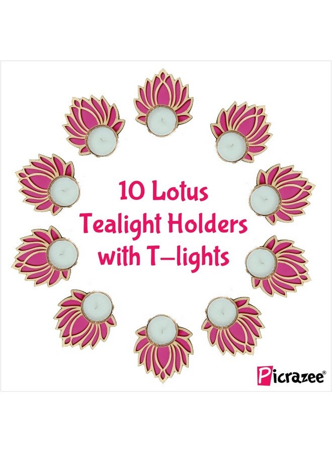 PICRAZEE مجموعة حوامل الشموع الخشبية على شكل لوتس من بيكرازي - 10 قطع مصنوعة يدويًا لتزيين المنزل، تزيين ديوالي، تزيين المهرجانات والهدايا (TL7) - Image 2