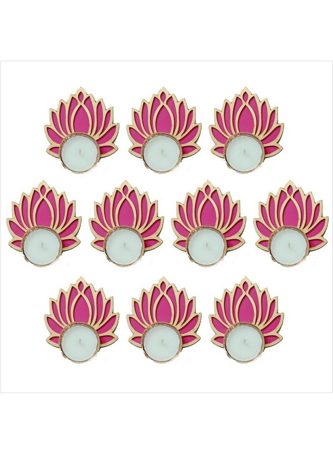 PICRAZEE مجموعة حوامل الشموع الخشبية على شكل لوتس من بيكرازي - 10 قطع مصنوعة يدويًا لتزيين المنزل، تزيين ديوالي، تزيين المهرجانات والهدايا (TL7) - Image 1