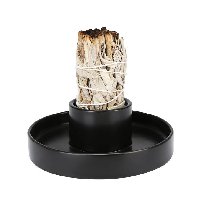 SAGE HOLDER WHITE SAGE BURNER SAGE HOLDER FOR BURNING SMUDGE BOWL SAGE STICKS HOLDER INCENSE HOLDER BLACK CANDLESTICK HOLDER ALTAR DECOR
