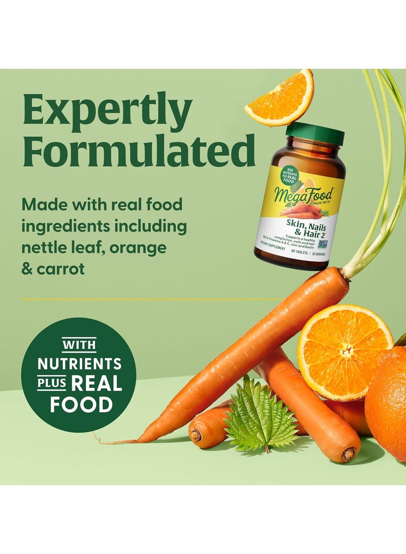 MegaFood البشرة والأظافر والشعر 2 - يدعم بشرة صحية، وأظافر وشعر، مع فيتامينات A و C، والزنك والبيوتين بالإضافة إلى غذاء حقيقي، مكمل غذائي، 60 قرص، 30 حصة - Image 5