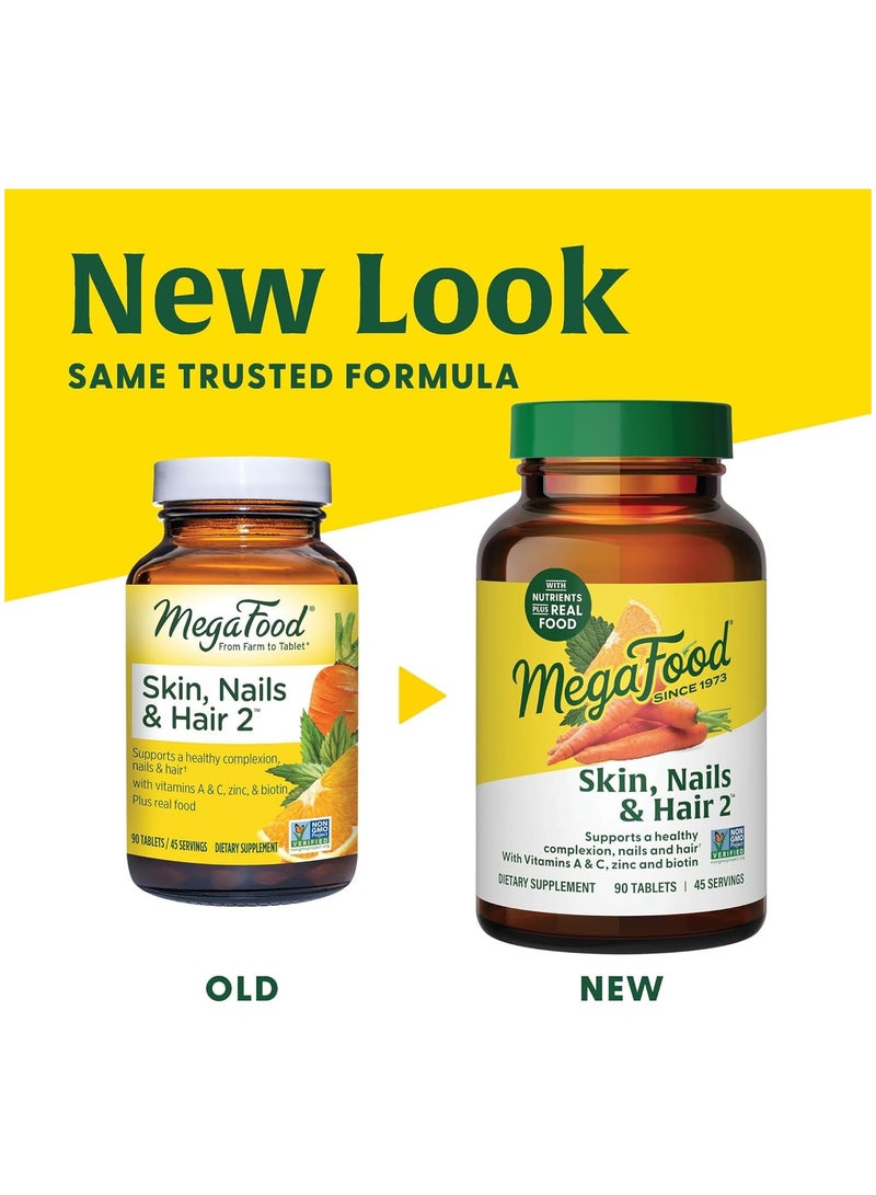 MegaFood البشرة والأظافر والشعر 2 - يدعم بشرة صحية، وأظافر وشعر، مع فيتامينات A و C، والزنك والبيوتين بالإضافة إلى غذاء حقيقي، مكمل غذائي، 60 قرص، 30 حصة - Image 3