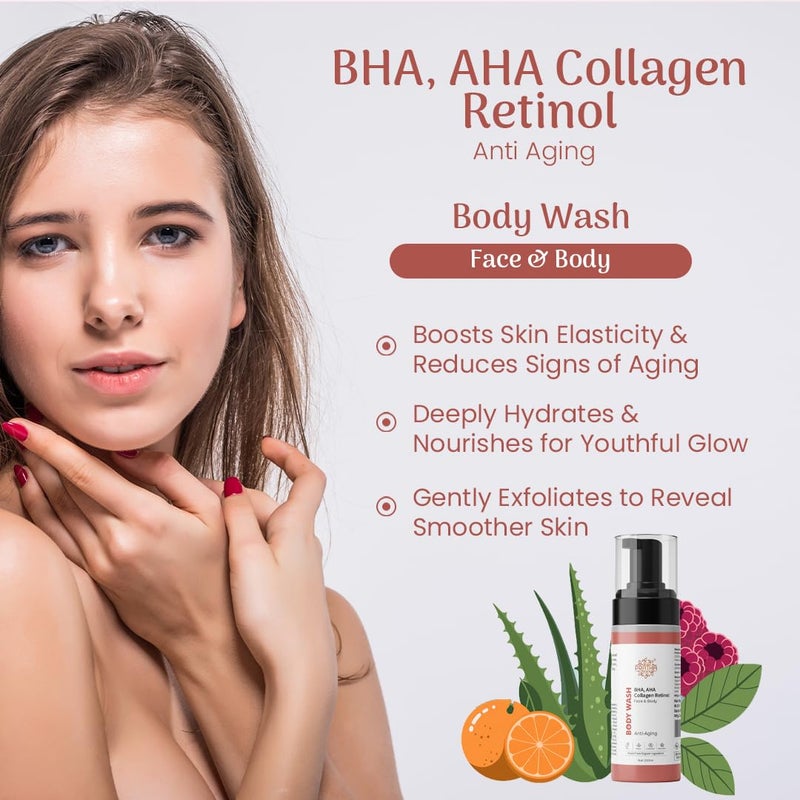 Pratha Anti-Aging Body Wash with BHA, AHA, Collagen, Retinol, Face and Body Cleanser, 200 ml - Image 2