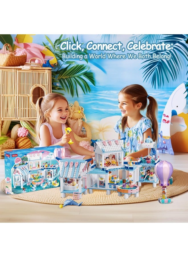 Sluban Friends Summer House Building Set for Girls 6-12, Girls Beach Villa Building Kit with 7 Minifigures, Compatible with Lego Friends Heartlake House, 938 PCS - Image 5