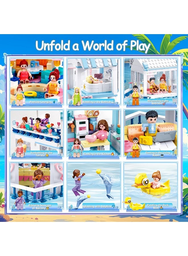 Sluban Friends Summer House Building Set for Girls 6-12, Girls Beach Villa Building Kit with 7 Minifigures, Compatible with Lego Friends Heartlake House, 938 PCS - Image 4
