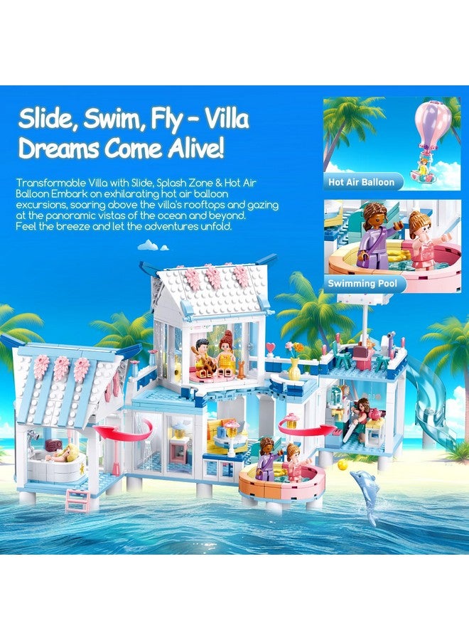 Sluban Friends Summer House Building Set for Girls 6-12, Girls Beach Villa Building Kit with 7 Minifigures, Compatible with Lego Friends Heartlake House, 938 PCS - Image 3