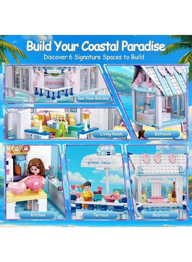 Sluban Friends Summer House Building Set for Girls 6-12, Girls Beach Villa Building Kit with 7 Minifigures, Compatible with Lego Friends Heartlake House, 938 PCS - Image 2